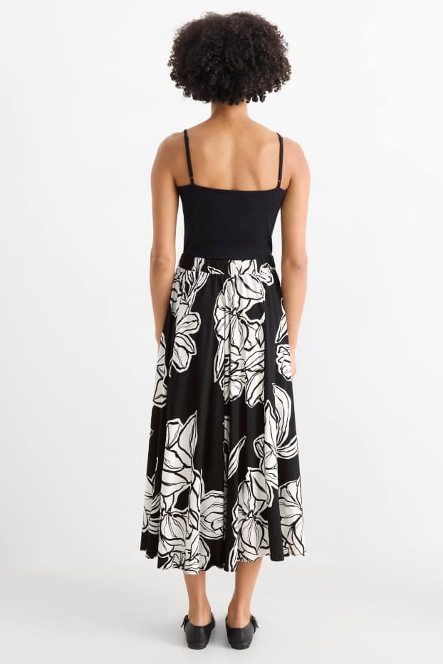 Donna - Gonna - a fiori - nero / bianco