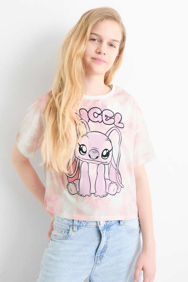 Děti - dívky - Multipack 2 ks - Lilo & Stitch - tričko s krátkým rukávem - s třpytivými efekty - růžová / světle modrá