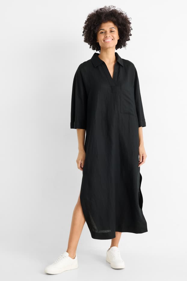 Women - Dress - straight fit - linen blend - black