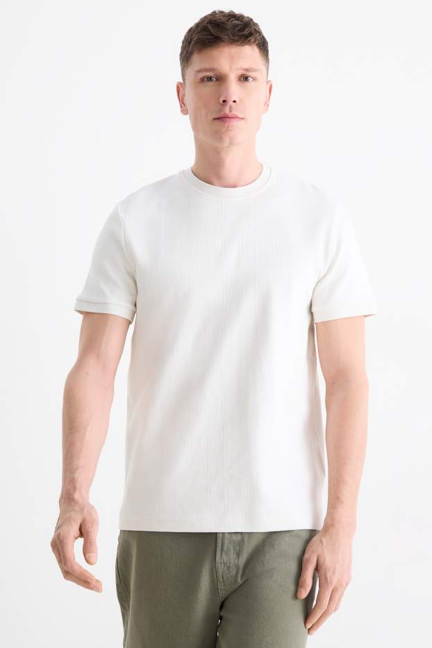 Herren - T-Shirt - Regular Fit - strukturiert - cremeweiß