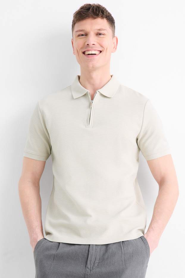 Heren - Poloshirt - regular fit - geribd - beige