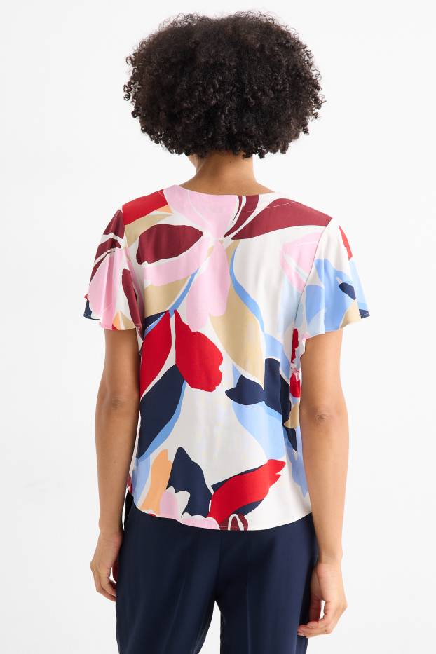 Women - V-neck blouse - floral - multicoloured