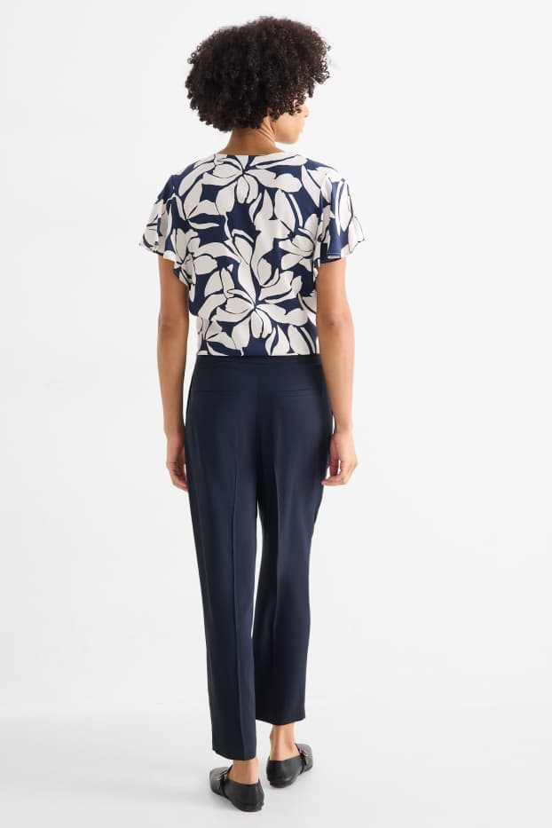 Damen - Stoffhose - Mid Waist - Tapered Fit - dunkelblau