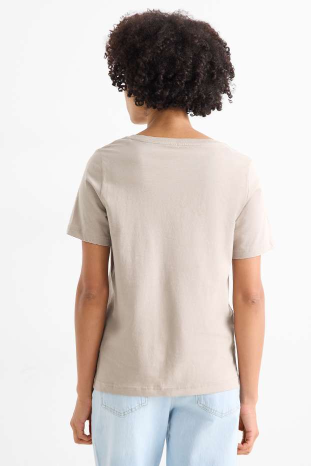 Femei - Tricou cu decolteu în V - Regular fit - bej