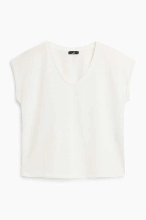 Donna - T-shirt con scollo a V - relaxed fit - bianco crema