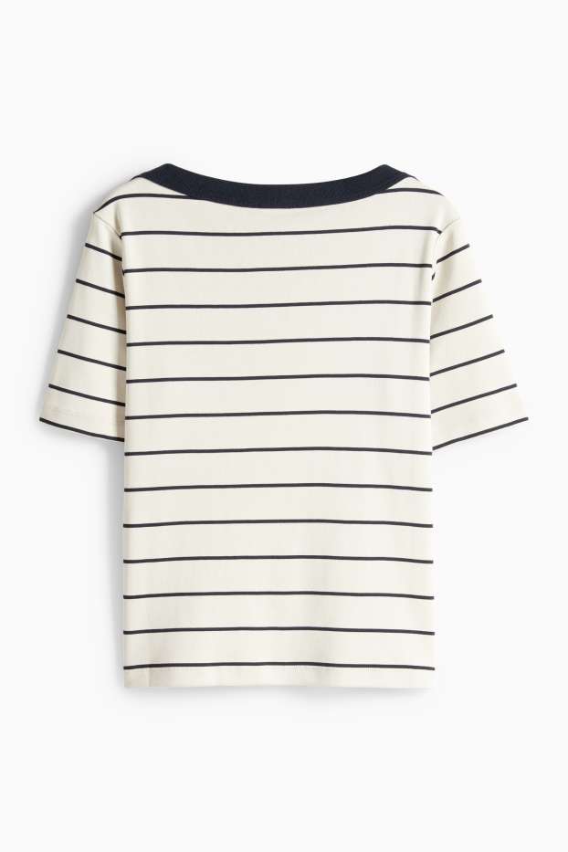 Dámské - Tričko - regular fit- pruhované - krémové barvy