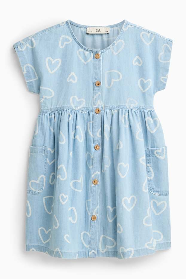 Kinder Mädchen - Herz - Jeanskleid - hellblau