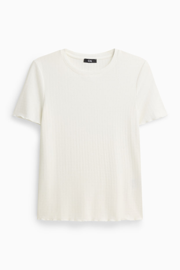 Donna - T-shirt pointelle - regular fit - bianco neve