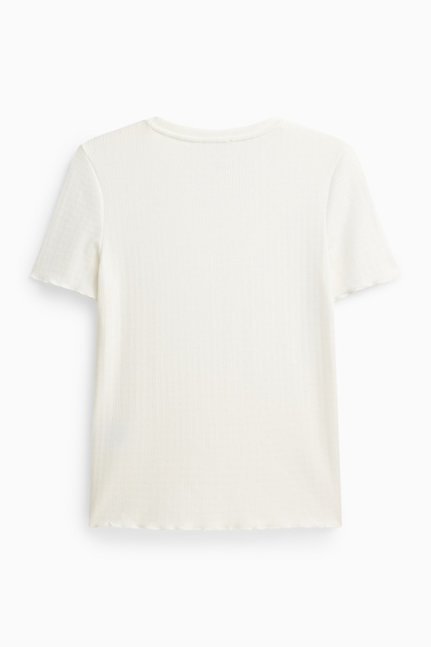 Donna - T-shirt pointelle - regular fit - bianco neve