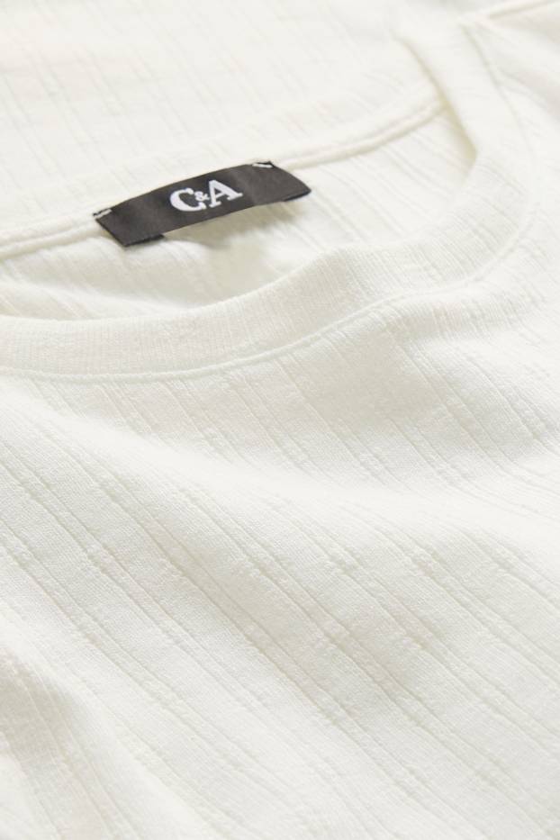 Donna - T-shirt pointelle - regular fit - bianco neve