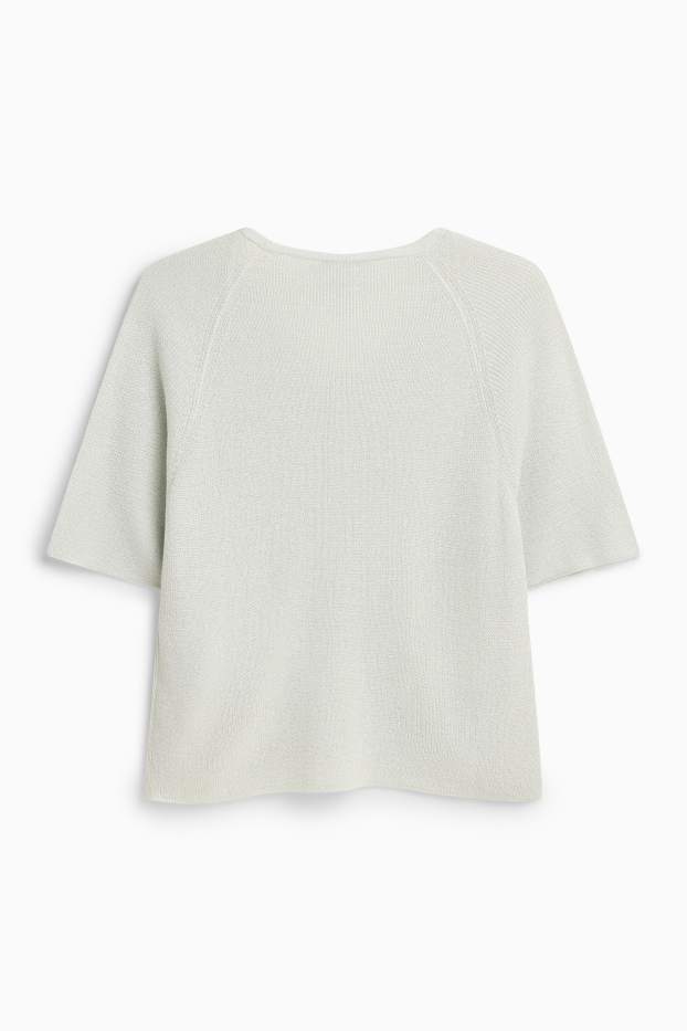 Damen - Strickpullover - kurzarm - Glanz-Effekt - weiß / silber