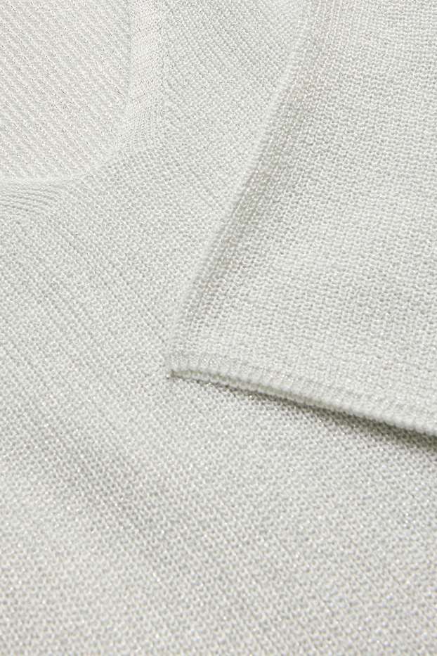 Damen - Strickpullover - kurzarm - Glanz-Effekt - weiß / silber