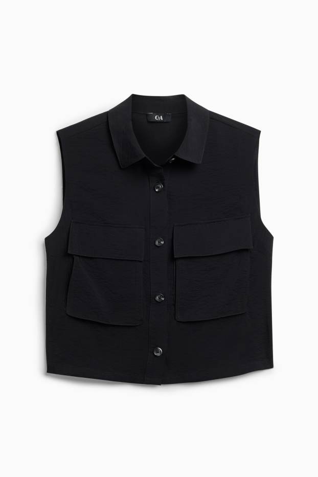 Women - Waistcoat - textured - black