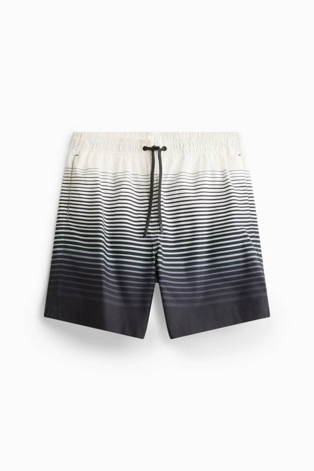 Herren - Badeshorts - gestreift - gemustert - schwarz / grau