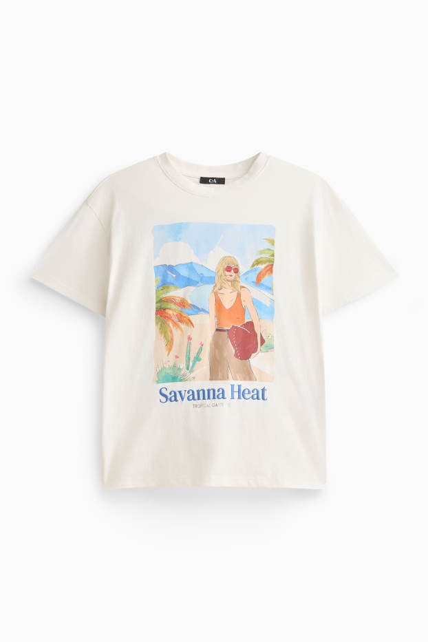 Damen - T-Shirt - Relaxed Fit - Glanz-Effekt - weiss