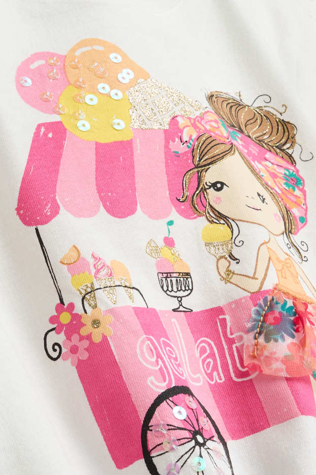 Kinder Mädchen - Mädchen und Eis - Kurzarmshirt - Glanz-Effekt - weiss