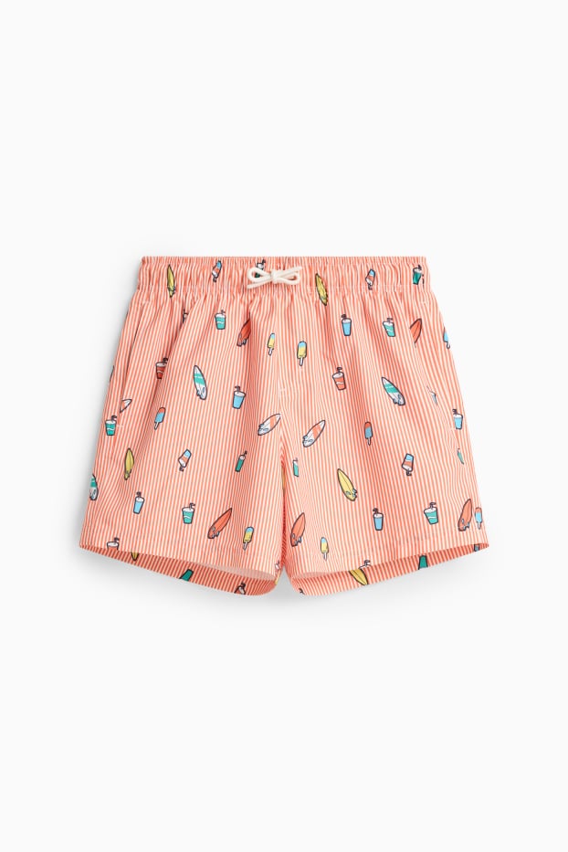 Děti - chlapci - Léto - koupací šortky - pruhované - oranžová