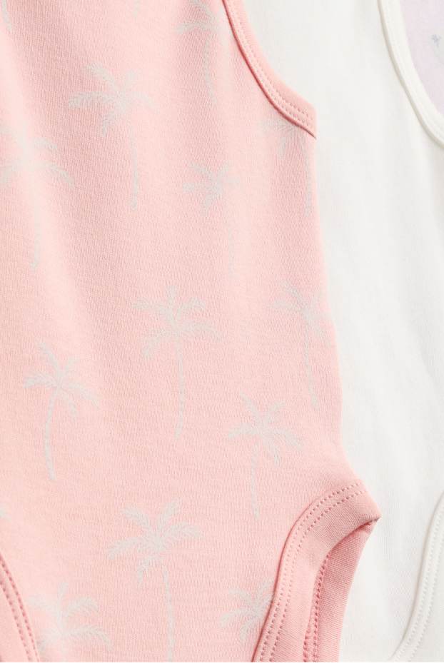 Baby: meisjes - Set van 3 - palmboom en vlinder - rompertje - wit / roze