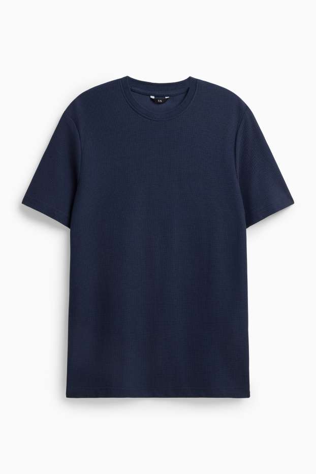 Herren - T-Shirt - Regular Fit - strukturiert - dunkelblau