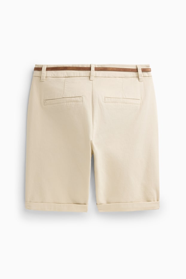 Dámské - Bermudy s páskem - mid waist - béžová