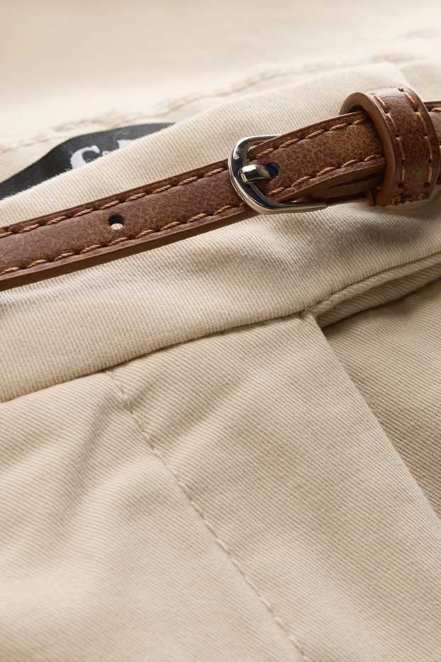 Dámské - Bermudy s páskem - mid waist - béžová