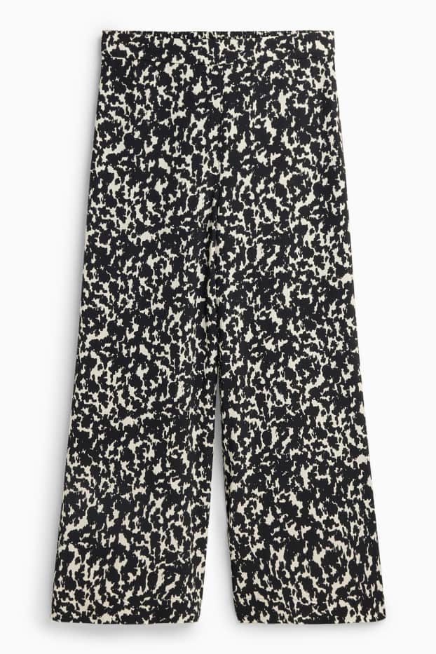 Dames - Korte pantalon - mid waist - wide leg - met patroon - zwart / beige