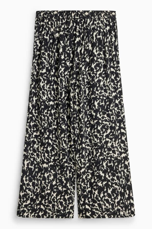 Dames - Korte pantalon - mid waist - wide leg - met patroon - zwart / beige