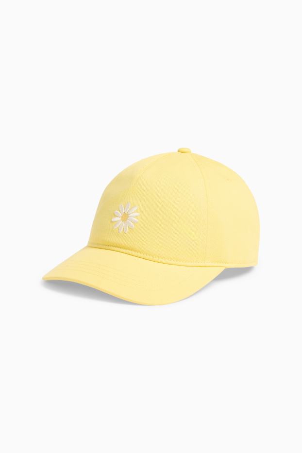 Děti - dívky - Květina - kšiltovka - světle žlutá