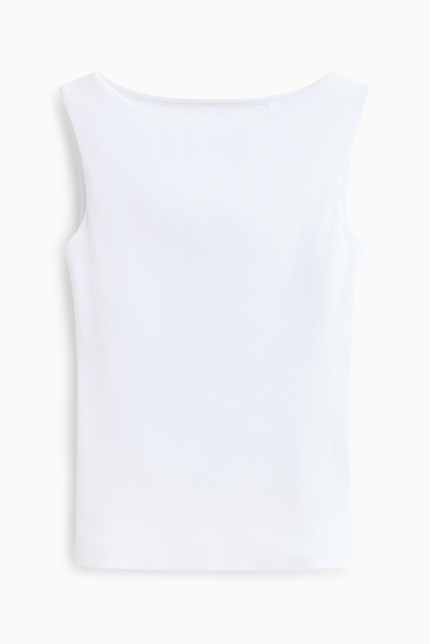 Damen - Top - gerippt - weiss