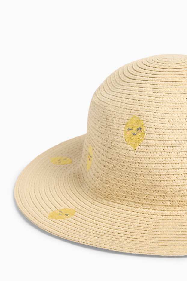 Kinder Mädchen - Zitronen - Stroh-Hut - beige