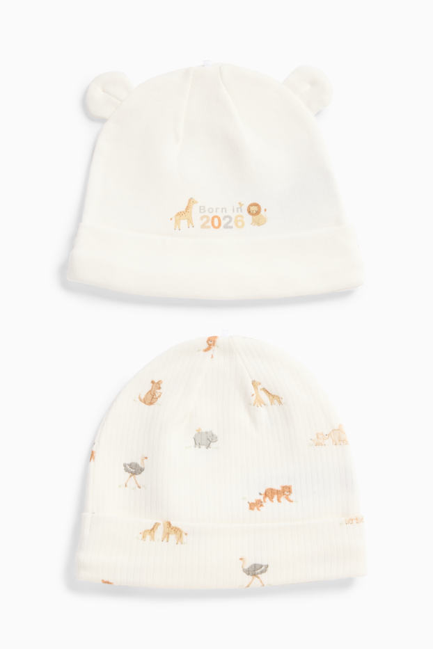 Unisex - Wielopak, 2 szt. - dzikie zwierzęta - czapeczka niemowlęca - biały
