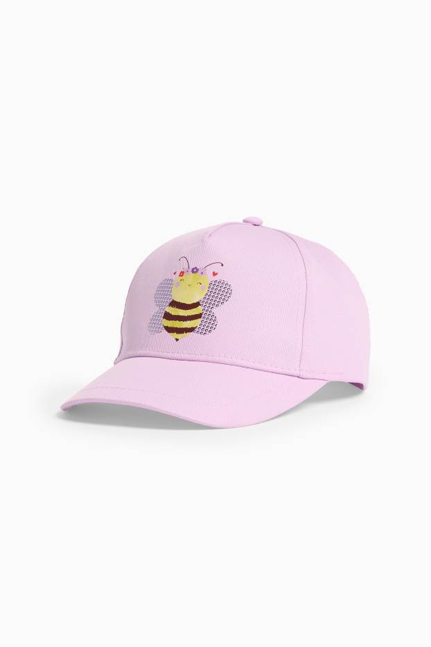Kinder Mädchen - Biene - Baseballcap - Glanz-Effekt - lila