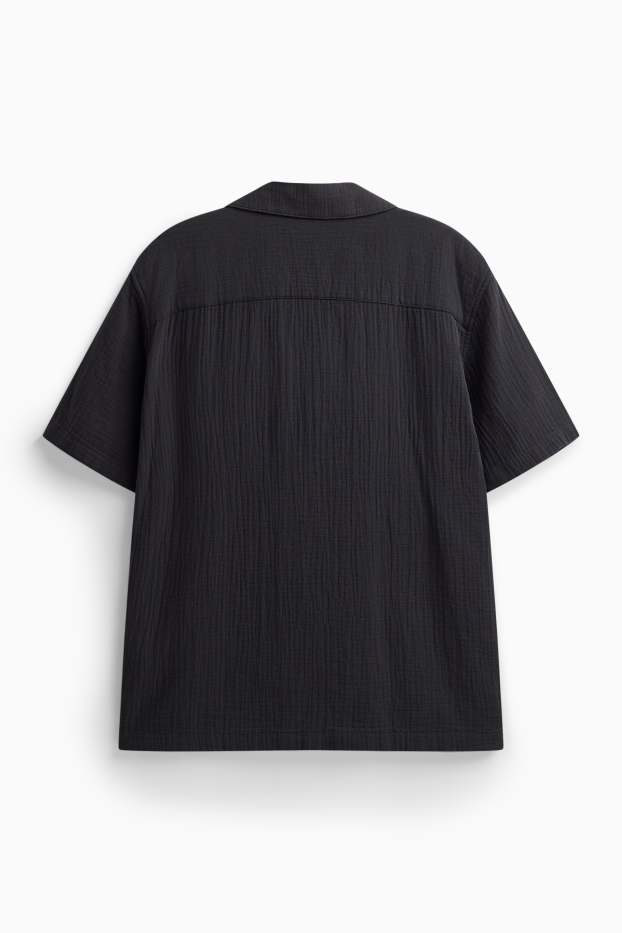 Men - Shirt - regular fit - lapel collar - black