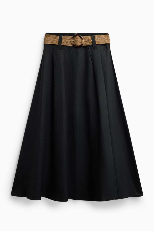 Damen - Rock mit Gürtel - Leinen-Mix - schwarz