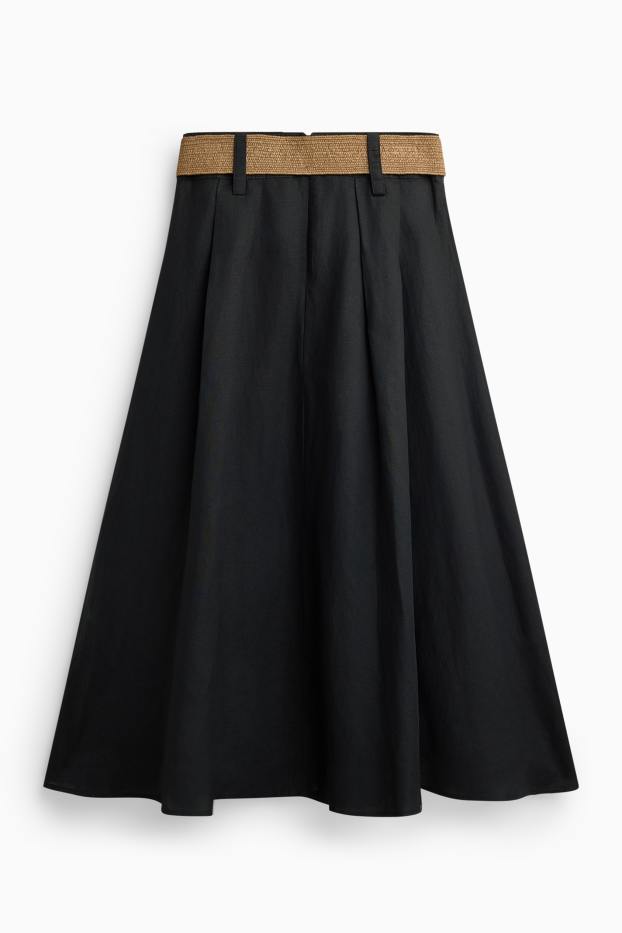 Damen - Rock mit Gürtel - Leinen-Mix - schwarz