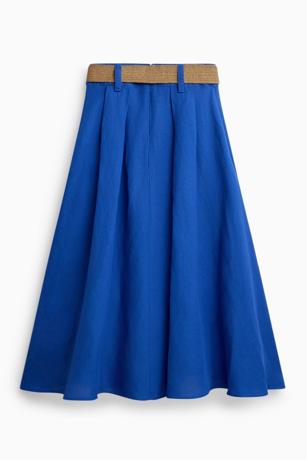 Damen - Rock mit Gürtel - Leinen-Mix - blau