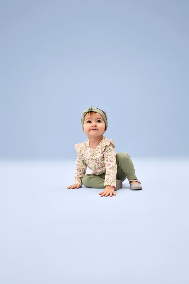 Miminka - dívky - Květiny - outfit pro miminka - 3dílný - světle zelená