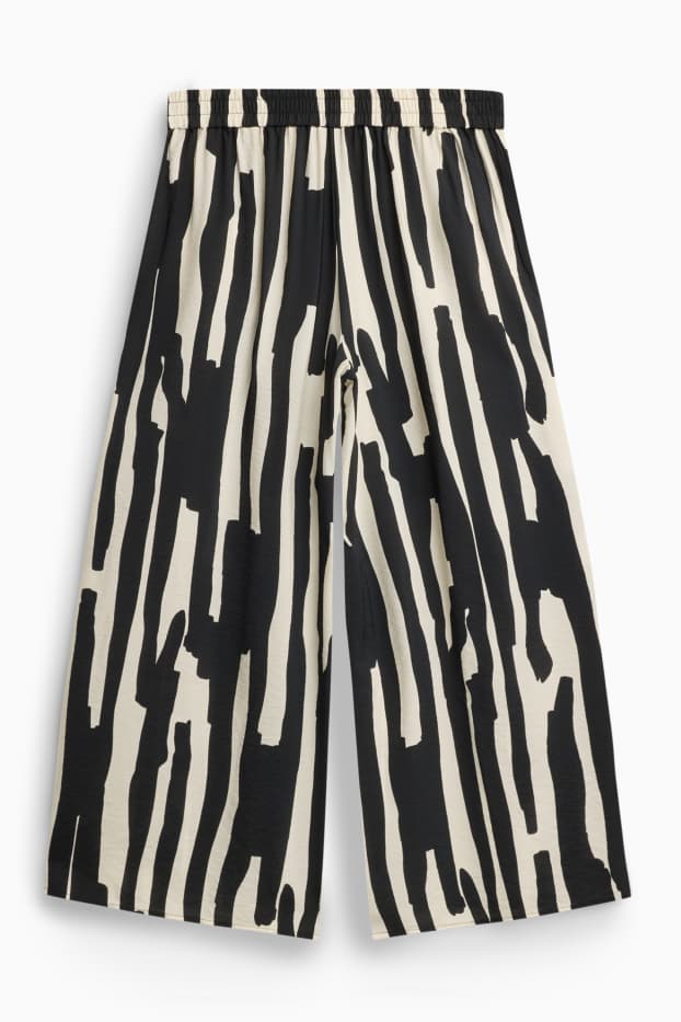 Femei - Pantaloni de stofă - talie înaltă - wide leg - cu model - negru / alb