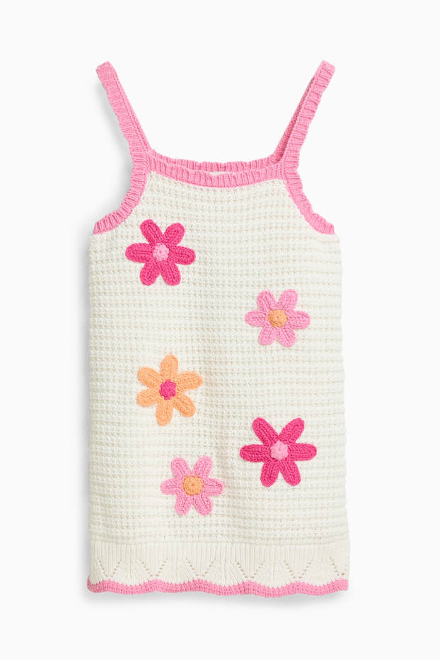 Children Girls - Floral - knitted dress - white