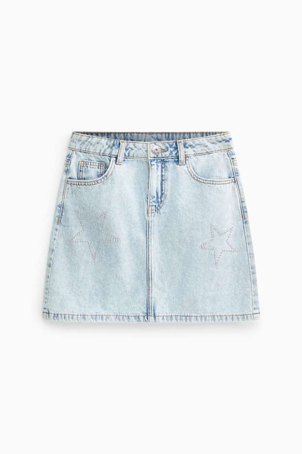 Kinder Mädchen - Sterne - Jeansrock mit Strasssteinen - hellblau