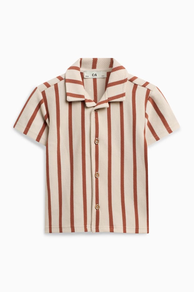 Kinder Jungen - Hemd - gestreift - strukturiert - braun / beige