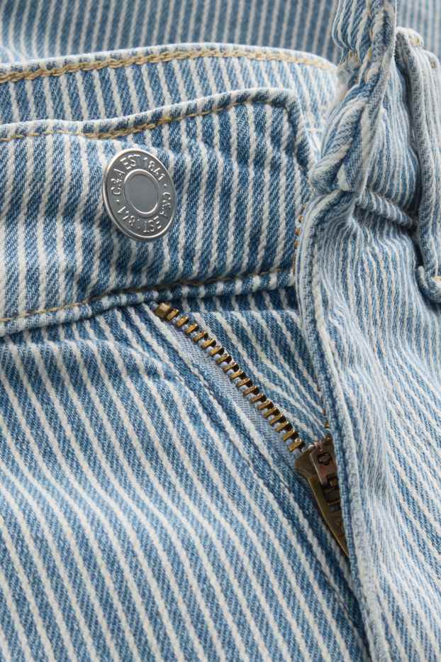 Damen - Jeans-Bermudas - Mid Waist - gestreift - hellblau