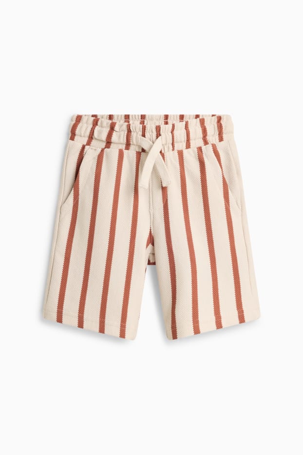 Children Boys - Bermuda shorts - striped - textured - beige / brown