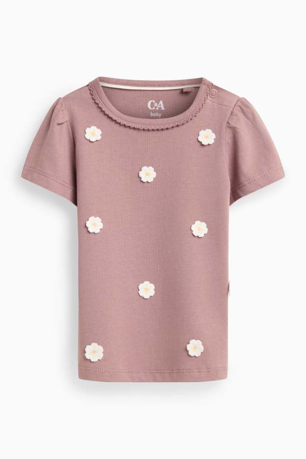 Bébés filles - Petites fleurs - T-shirt bébé en crochet - rose