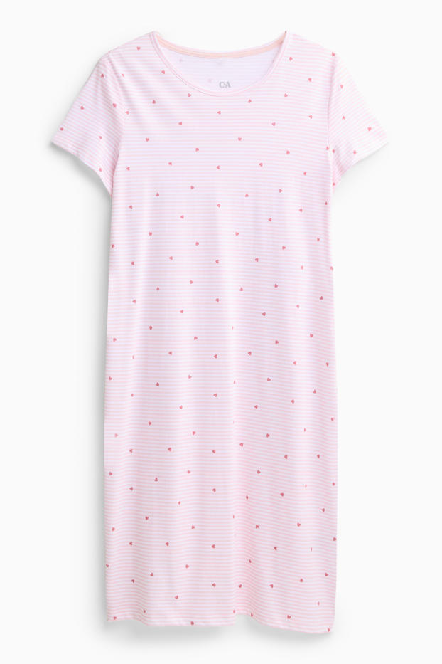 Dámské - Noční košile - pruhovaná - se vzorem - růžová