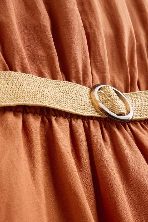 Damen - Fit & Flare Kleid mit Gürtel - Leinen-Mix - terracotta