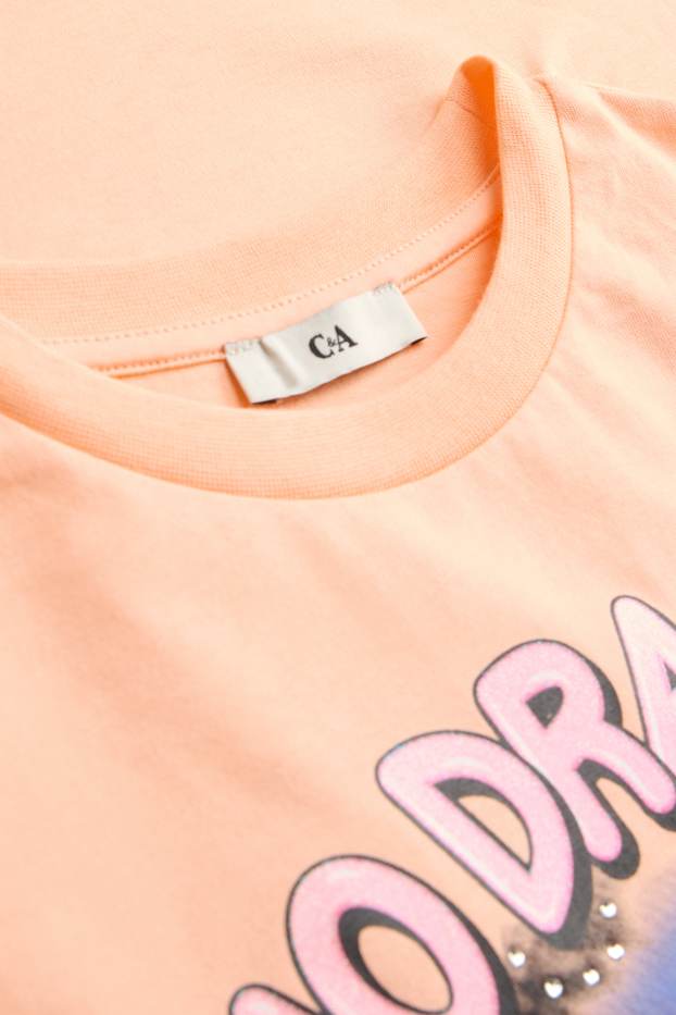 Children Girls - Bahamas - short sleeve T-shirt with rhinestones - orange