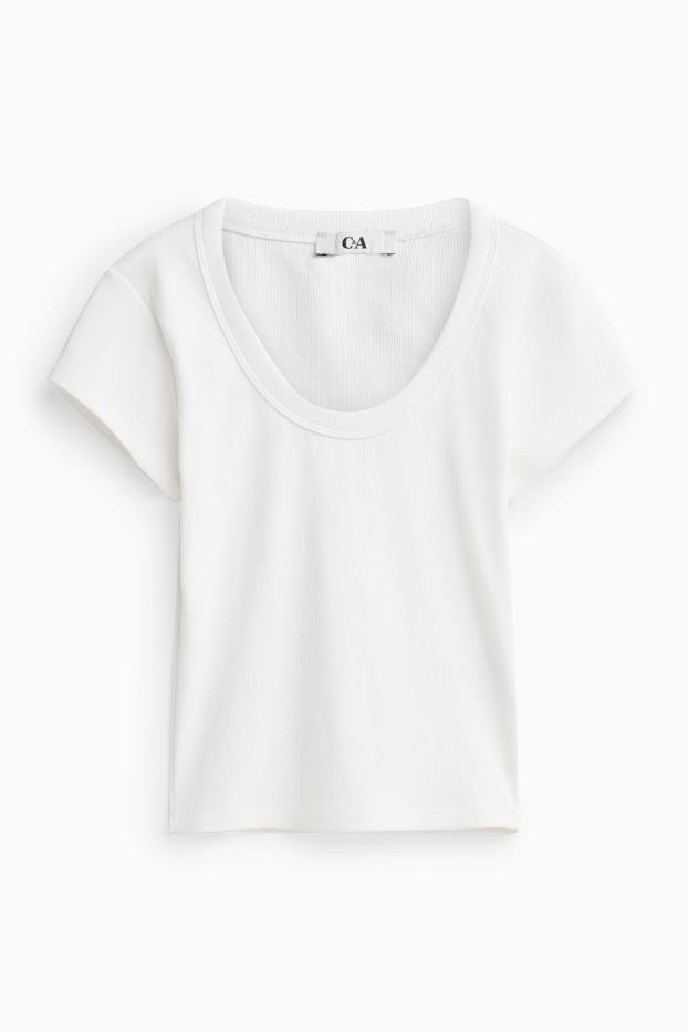 Donna - T-shirt corta - slim fit - a costine - bianco