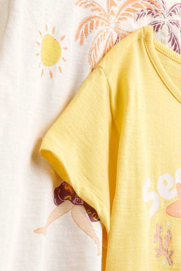 Děti - dívky - Multipack 2 ks - dívka a pláž - tričko s krátkým rukávem - bílá/žlutá