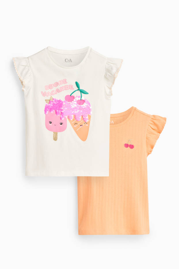 Bambine - Confezione da 2 - gelato e ciliegia - maglia a maniche corte - bianco / arancione
